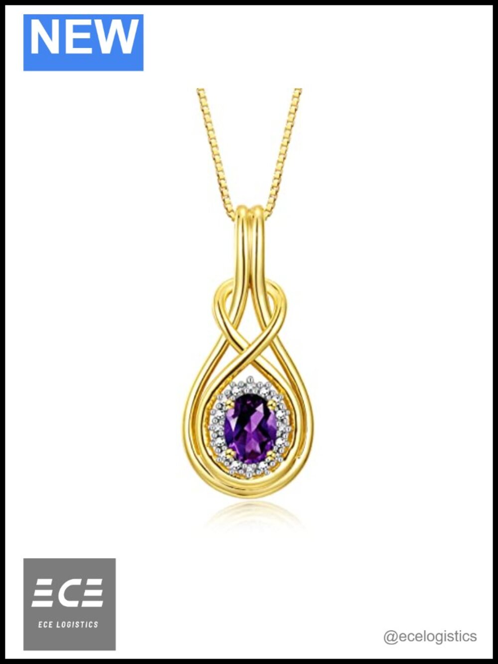 Yellow Gold Plated Silver Love Knot Necklace Gemstone Diamond Pendant 18"